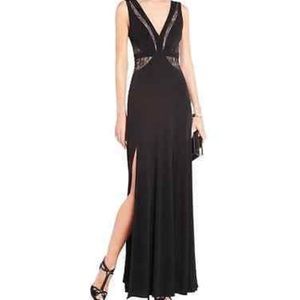 Stunning BCBG Lace Cut-Out Gown Slit Leg Black